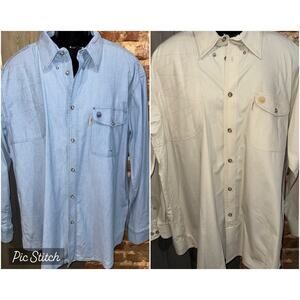 Beretta Lot of 2 Sz XL Shooting Shirts Quilted Patch Cape Vent Blue & Khaki EUC